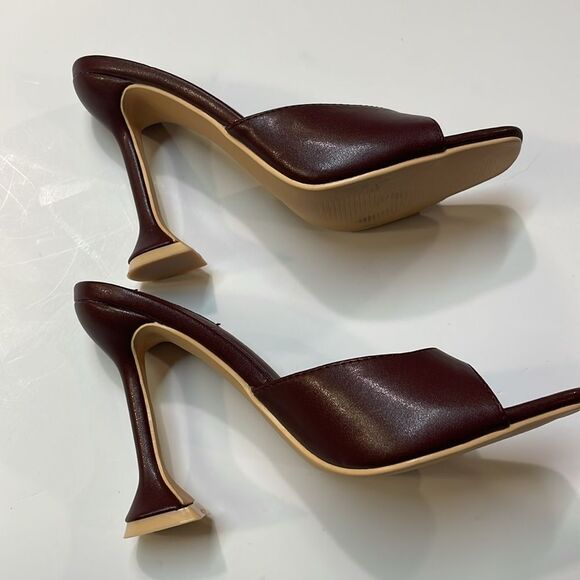 Revol Burgundy Square Toe Slip-On Heeled Mules Sculpted Heel Sandal Women’s Sz 7 - Picture 6 of 10